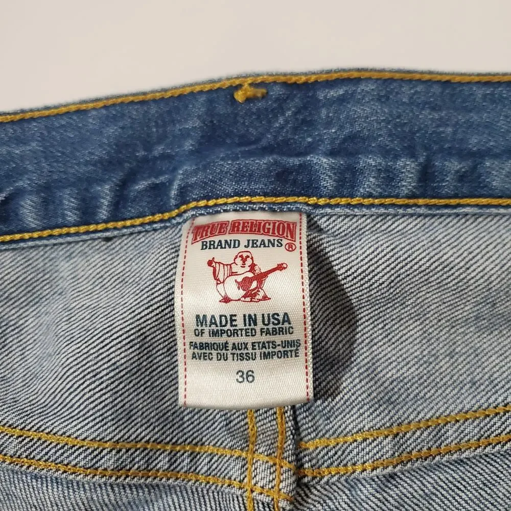 True Religion Mens Rocco Button Fly Relaxed Skinny Jeans Size 36 Medium Wash